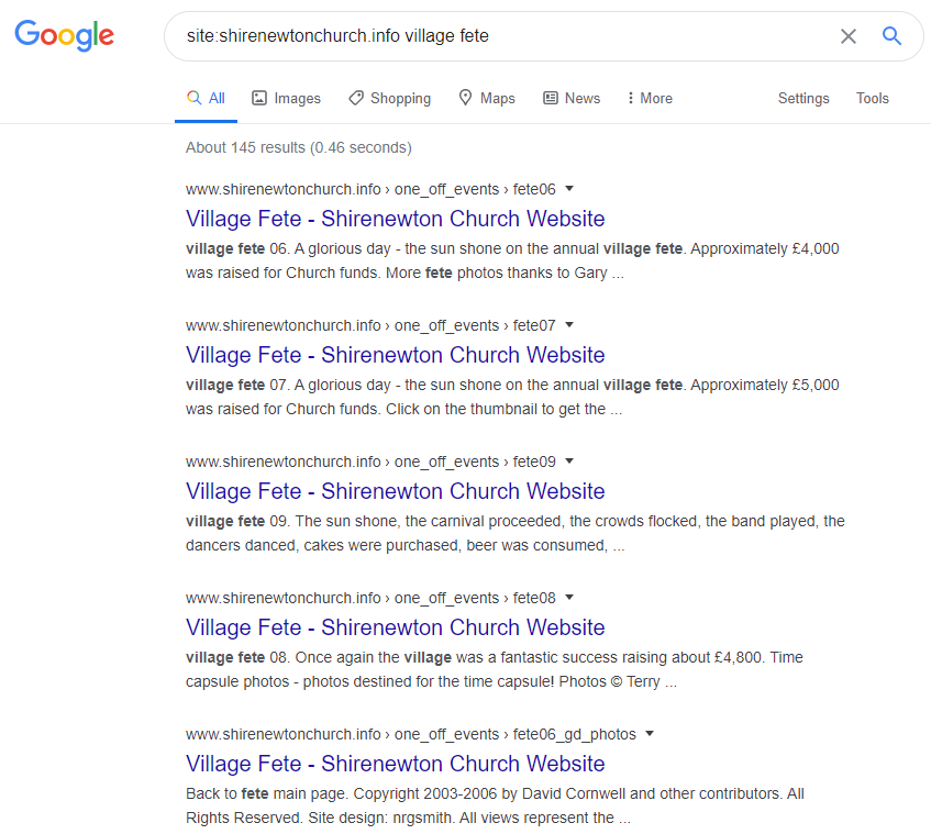 Google site search example results