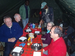 Dinner at Machame Camp inside the mess tent