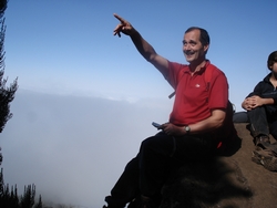 Charles pointing at Kilimanjaro