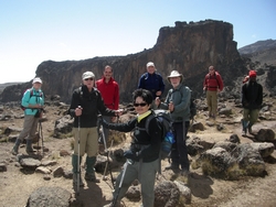 group with lava tower in background